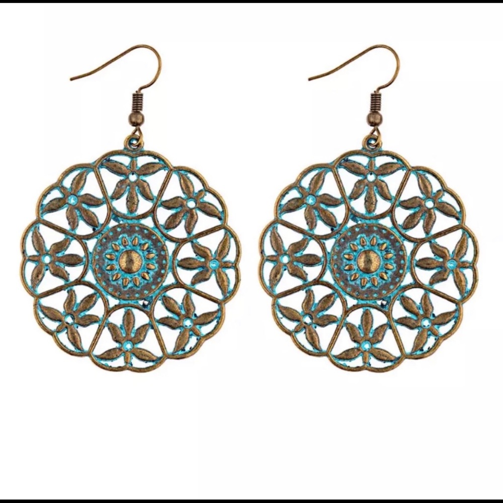 Antiqued Floral Drop Dangle Earrings